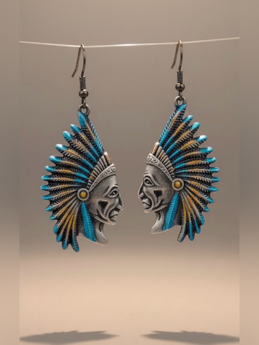 American Indian Tribal Silver and Blue Earrings NWT